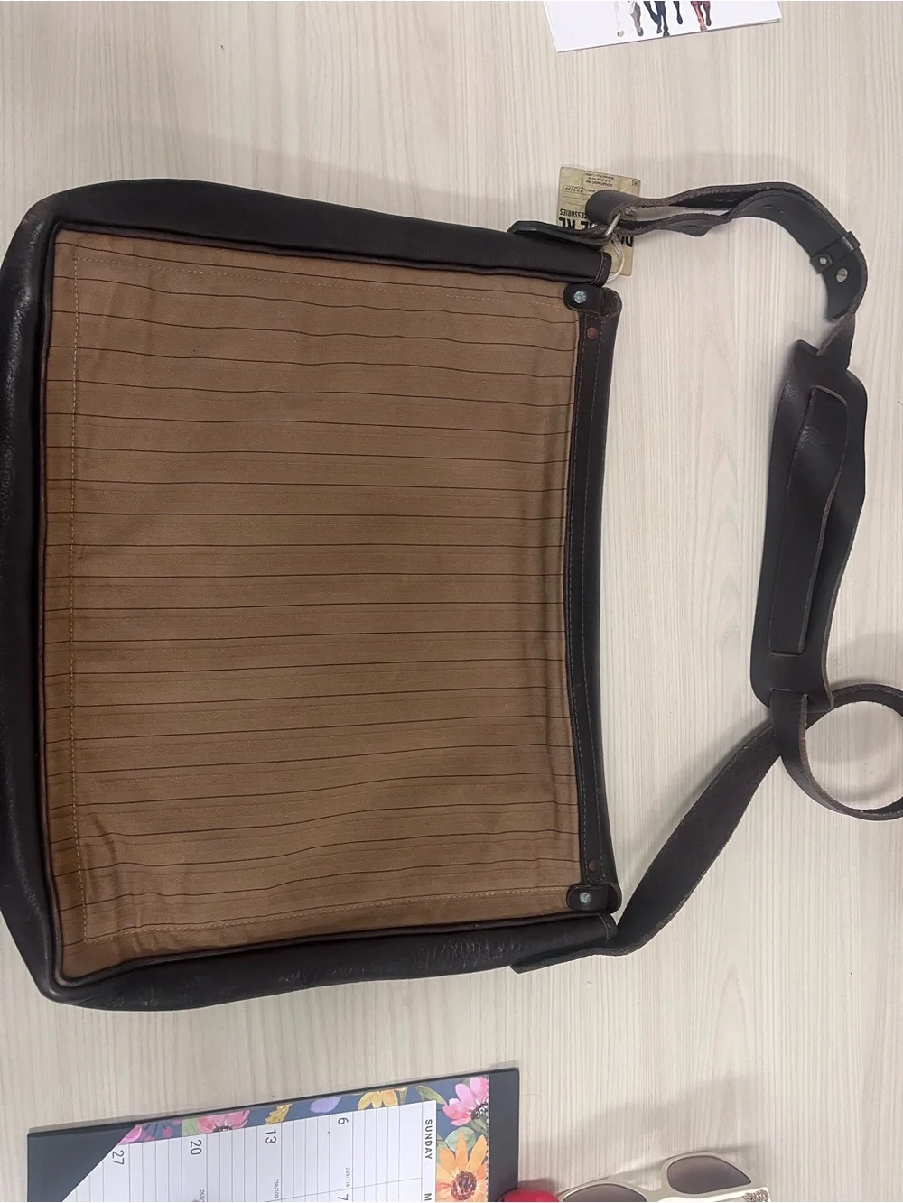 Ralph Lauren Brown Canvas with Dark Brown Leather Messenger Bag